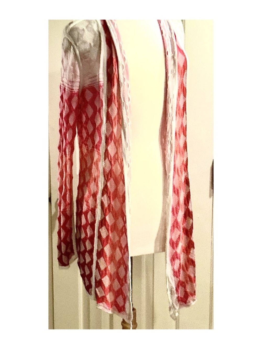 NIC+ZOE Reversible Cardigan Large Coral Red Open Knit Geometric Longline